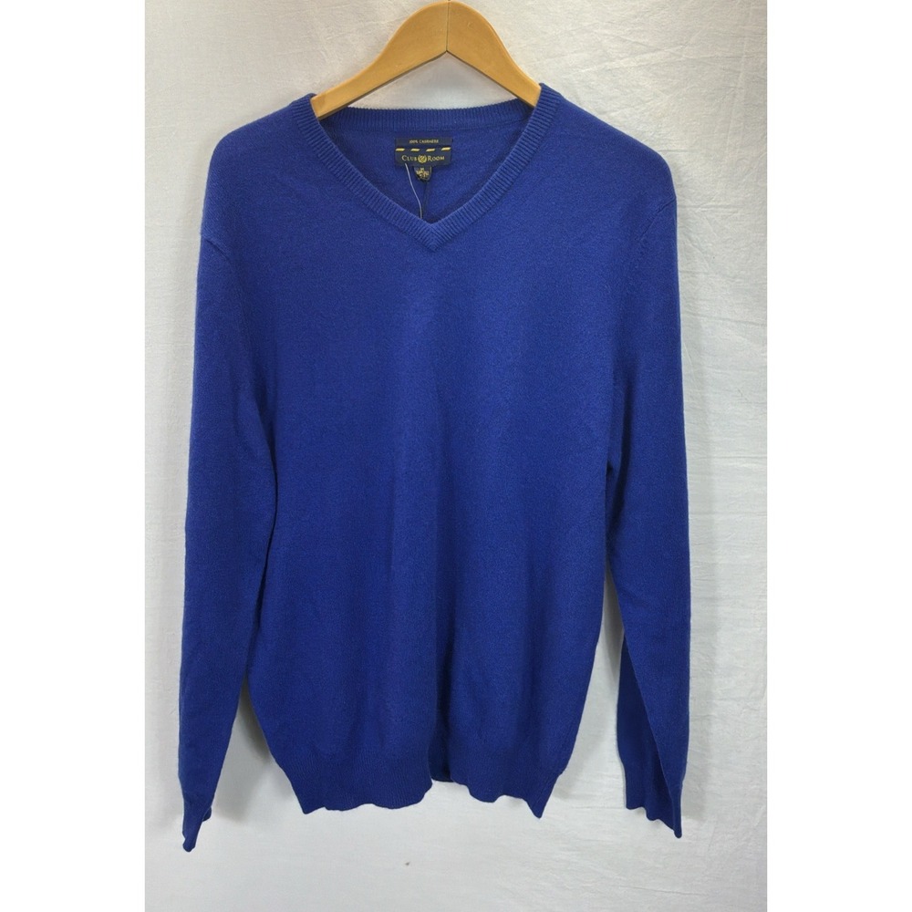 New Club Room Mens Cashmere V-Neck Sweater Caribbean Blue Fine Knit Size M Prep